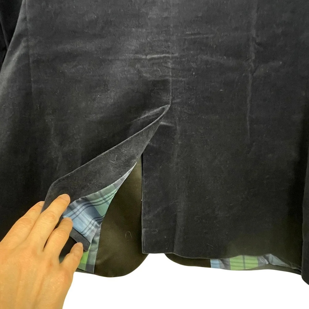 Express‎ Slim 40L Navy Velvet Tuxedo Blazer Satin Lapel Plaid Lining